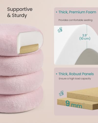 SONGMICS Round Ottoman with Storage, Vanity Stool, Plush Fabric