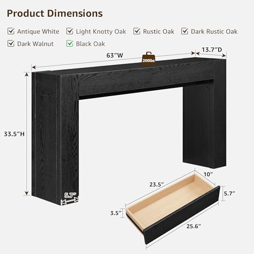 OKD 63" Console Table with Drawers, Thick Block Entryway Table, Black