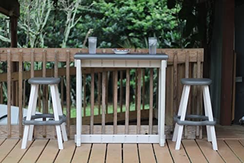 Single Bar Set Includes 2 Barstools Deep Grey Top & Warm Grey Base Ideal for Patio Hot Tub Area Backyard Durable WeatherResistant Design Easy Nohardware Assembly Proudly Made in USA