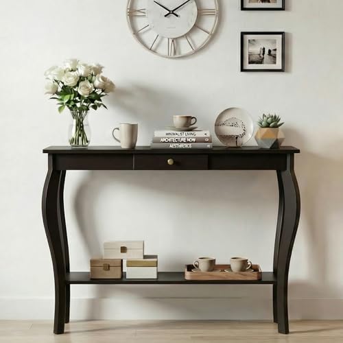 ChooChoo 39" Narrow Entryway Table with Drawer, Black