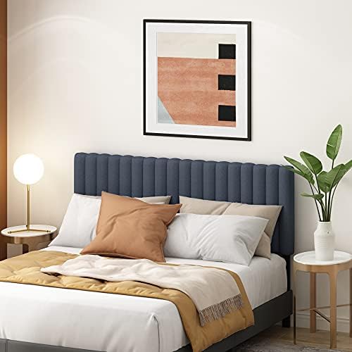 Furinno Roanne Upholstered Tufted Headboard, Denim, Queen