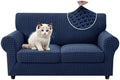 MAXIJIN 3 Pieces Stretch Sofa Covers for 2 Cushion Couch Loveseat Cover for Dogs Washable Love Seat Sofa Slipcovers Thick Soft Furniture Protector with Non Slip Strap (Navy Blue, 55"-69")