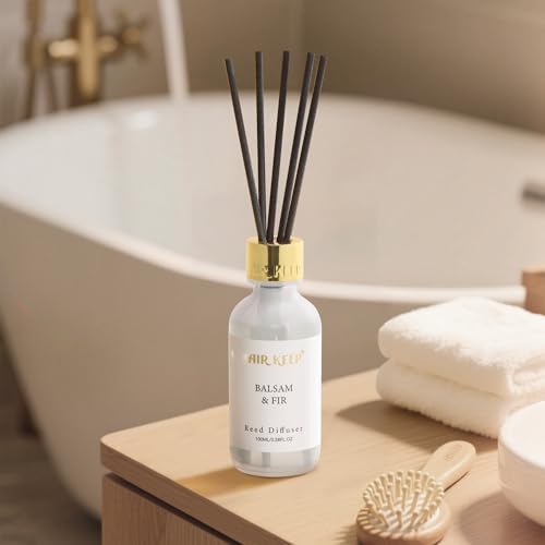 Airkeep Reed Diffuser Oil Set with Reed Sticks,Balsam Fir Aromatherapy Oil Scent Diffuser for Home Office Bathroom Decoration Perfume and Gifts 3.38oz/100ml