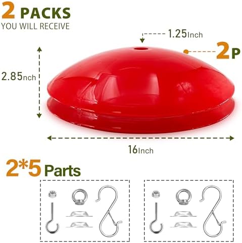 16-Inch Widened Bird Feeder Cover,Hummingbird Feeder Rain Guard,Squirrel Baffle for Bird Feeders,Squirrel-Proof for Wide Outside Tree Trunk or Eave,Gift for Wumen,(Bright Red),2 Pack