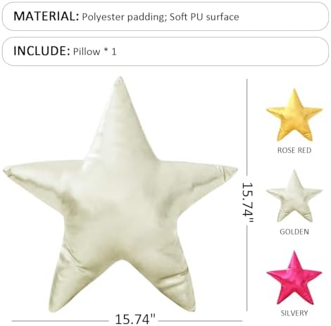 Silver Star Decorative Throw Pillow, Adorable Star Accent Cushion for Bed Couch Sofa, Waist Cushion for Car Seat Back Support, Photo Prop and Home Decor