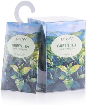 MYARO 12Pcs Green Tea Sachets Hanging Car Air Freshener, Closet Deodorizer