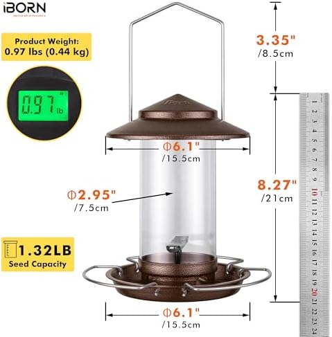 iBorn Hanging Bird Feeder Metal Chew Resistant, Coffee,1.32 LB