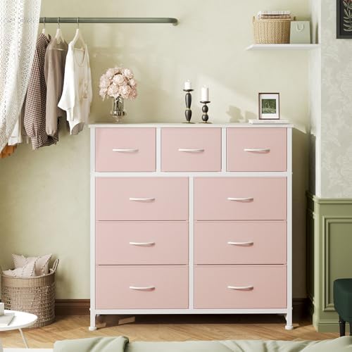 OLIXIS 9 Drawer Pink Dresser for Bedroom, Closet Organizers and Storage