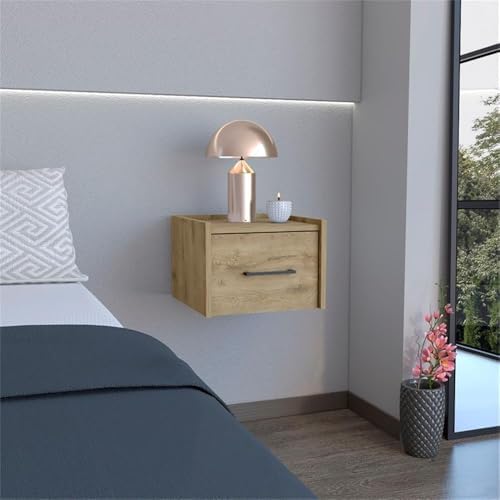 DEPOT E-SHOP 59" Yorktown Floating Nightstand, Space-Saving Design with Handy Drawer and Surface, Macadamia – Bedside Nightstand with Storage for Bedroom Beside Tables & Small Spaces