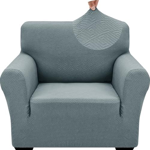 ZNSAYOTX 1 Piece Jacquard Chair Slipcovers for Living Room High Stretch Chair Covers with Arms Anti Slip Pets Friendly Couch Sofa Armchair Cover Furniture Protector (Small, New Pattern Light Grey)
