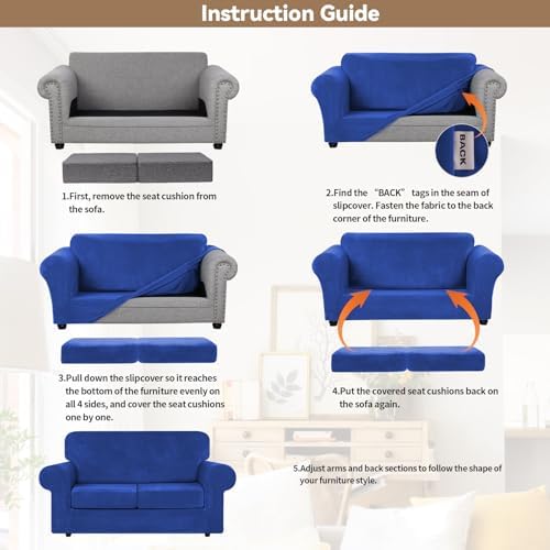 WEERRW Velvet Stretch 3 Pieces Couch Cover for Sofa Washable, Royal Blue