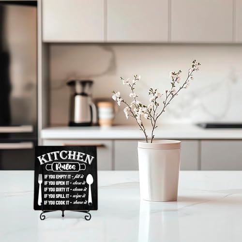 DETIHO Farmhouse Kitchen Decor, Rustic Kitchen Rules Sign Counter Decor