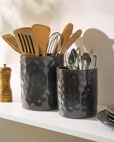 famiware Ceramic Utensil Holder, 7.2"+5.8", Set of 2, Deep Forest