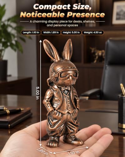 Aviator Rabbit Figurine, Pilot Bunny Sculpture, Resin Animal Decor for Desk