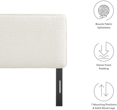 Modway Lindee Full Size Upholstered Headboard with Cream Boucle Fabric - Modern Fabric Full Headboard with Height-Adjustable Mounting Positions - Padded Pillow Style