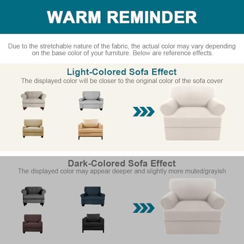 Turquoize T Cushion Chair Slipcover Armchair Slipcover for Living Room Stretch Sofa Couch Cover Soft Armchair Cover Furniture Covers with Individual T Cushion Seat Covers (Chair, Ivory)