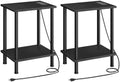 HOOBRO Side Table with Charging Station, Set of 2 End Tables with USB Port and Outlets, Nightstand with 2-Layer Storage Shelves for Small Spaces, Living Room, Bedroom, Black BK09UBZP201