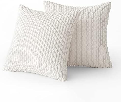 MIULEE Decorative Throw Pillow Covers 20x20 Pure White Textured Corduroy
