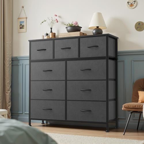 OLIXIS 9 Drawer Fabric Dresser for Bedroom, Chest of Drawers Organizer