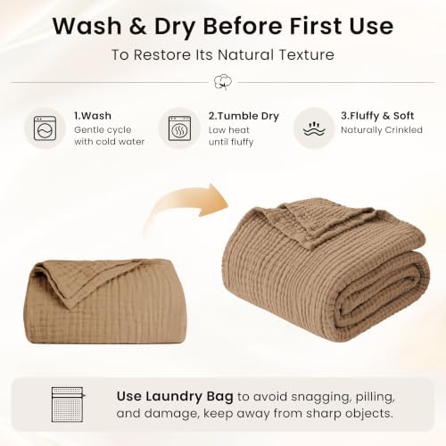 Love's cabin 100% Cotton Muslin Blanket California King, Light Brown