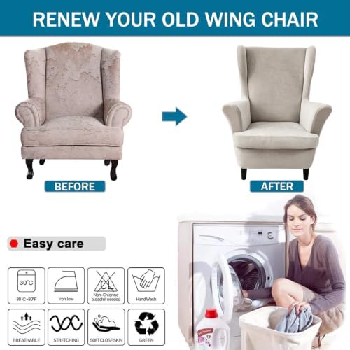 NILUOH Stretch Velvet Wingback Chair Slipcovers 2-Piece