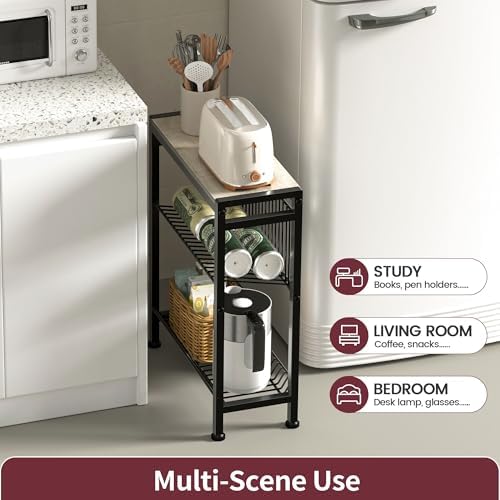 Narrow Side Table, 3-Tier End Table, Small Nightstand