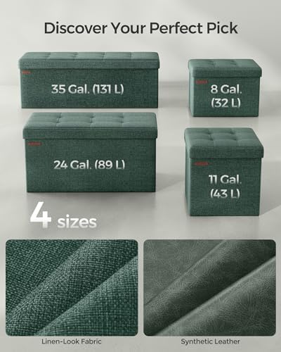 SONGMICS Mazie Collection - Small Folding Storage Ottoman, Foot Rest Stool, 12.2 x 16.1 x 12.2 Inches, 286 lb Load Capacity, for Living Room, Bedroom, Home Office, Dorm, Retro Green ULSF102C01