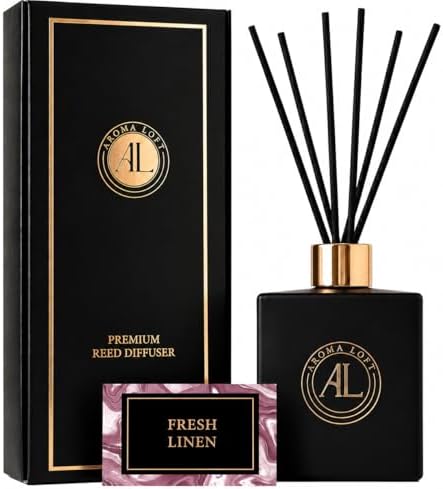 Reed Diffuser - Fragrance Diffuser for Home - 5 oz. Oil Diffuser Sticks - Bathroom Diffuser Set- Oil Diffuser Reeds - Scent Sticks in Oil-Office Smell Good Stuff (Black, Fresh Linen)