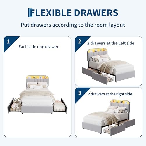 GarveeHome Twin Bed Frame, Platform Bed with Storage Headboard & Drawers