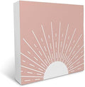 KU-DaYi Abstract Boho Sun Sunrise Sunshine Blush Pink Wood Box Sign Rustic Farmhouse Style Wood Block Plaque Decor for Bohemian Home Girls Room Wall Desk Shelf Decoration