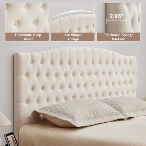 Tufted Linen King Headboard, Button Diamond Design Headboards, Beige