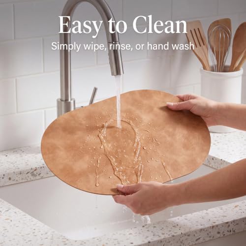 Oval Placemats Set of 4, Wipeable Faux Leather, Soft Apricot
