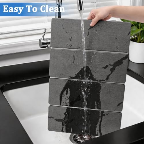 Stone Dish Drying Mat for Kitchen Counter - White Marble 24"×16" & 8"x4"