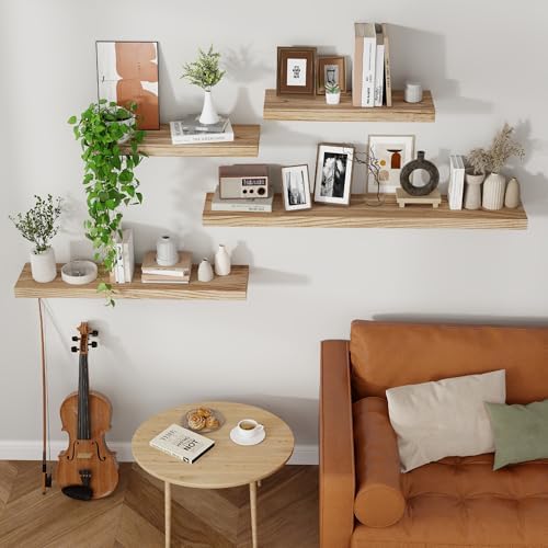 Axeman Floating Shelves, 2 Pack 8 Inch Deep Modern Solid Wood Wall Shelves for Storage, Wall Mounted Display Shelving with Invisible Heavy-Duty Metal Bracket, 24" W x 8" D x 1.6" H, Light Carbonized