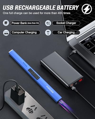 FUKKUDA Electric Candle Lighter, Rechargeable USB Arc Lighter for Candles, Fireplace, Camping BBQ, Christmas Stocking Stuffers, Birthday, Valentines Day and Easter Gifts for Women Men (Sapphire Blue)