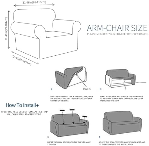 JIVINER Stretch Armchair Slipcovers, 1 Piece Chair Sofa Covers 1 Seater Couch Covers with Elastic Bottom for Kids, Pets (Small, Light Gray Rhomb)