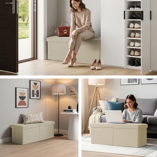 35-INCH Storage Ottoman Bench, Footrest with Storage, End of Bed Bench Coffee Table for Living Room, Bedroom, Entryway, Beige