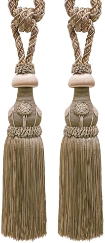DÉCOPRO Exquisite Hand Crafted Curtain & Drapery Tassel Tieback, Tassel Length 12" (30.5cm), 32" Spread (81cm) (Style# TBBL1) Taupe Beige Multicolor #7245 (Light Beige, Dark Beige) Set of 2