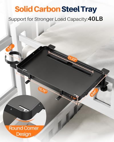 Foldable Bedside Shelf for Dorm Room Bunk Bed, Clip On Bed Tray