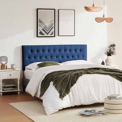 Tufted Upholstered Headboard Full Size, Adjustable Height 37- 51 in, Blue