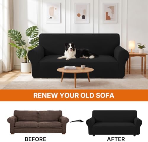 XINEAGE Stretch 3 Seater Slipcover, Non-Slip Pet Couch Cover,Black