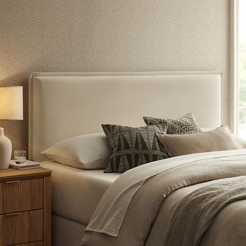 Modway Camille Queen Size Upholstered Linen Blend Headboard with Removable Slipcover – in Linen - Padded Pillow Style Headboard with Adjustable Mounting for Queen Beds