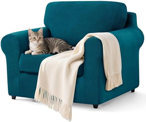 subrtex 3 Pieces Sofa Slipcover Sets (Small, Turquoise) - Stretch Couch Cover, Furniture Protector Collection for Oversize Sofa, Loveseat, Chair - Washable, Wear Resistant, Elastic