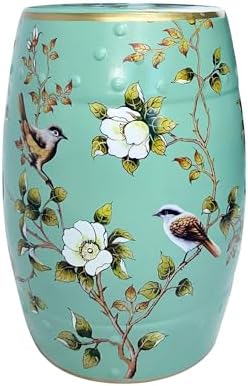 Ceramic Garden Stool, Oriole Among Azaleas Green Decor