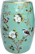 Ceramic Garden Stool, Oriole Among Azaleas Green Decor