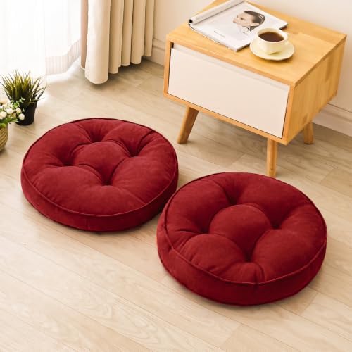 MIDDLE ONE Floor Pillow Set of 2, Memory Foam Cushion 22x22 – Round, Red