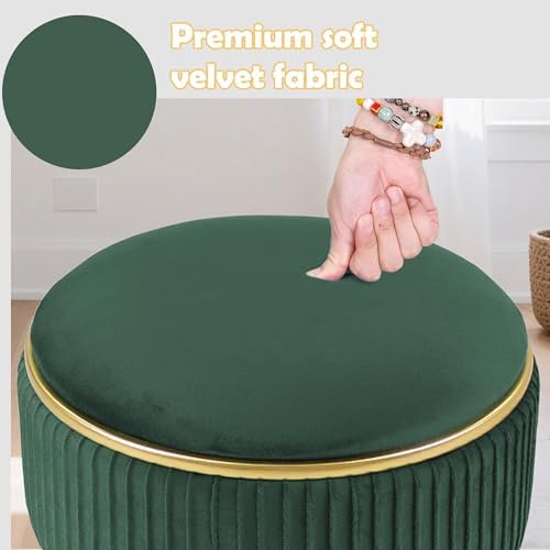 Adjustable Vanity Stool, Velvet Makeup Stool with Storage Green
