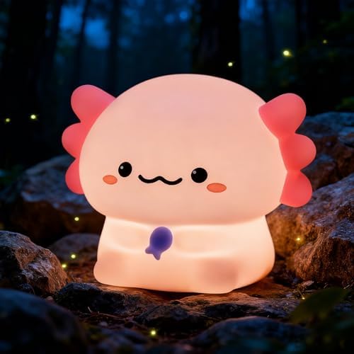 Axolotl Night Light for Kids, Rechargeable Lamp with Timer, Cute Room Decor