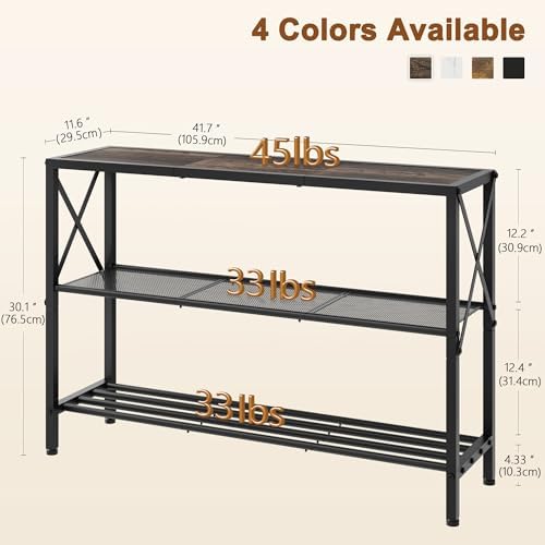 Hoctieon Industrial Console Table, 3 Tier Entryway Table, Hallway Table, Narrow Sofa Table with Shelves, Entrance Table for Entryway, Living Room, Foyer, Office, Grey