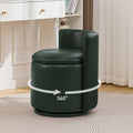 Faux Leather Vanity Chair with Storage, 360° Swivel Makeup Chair,Dark Green
